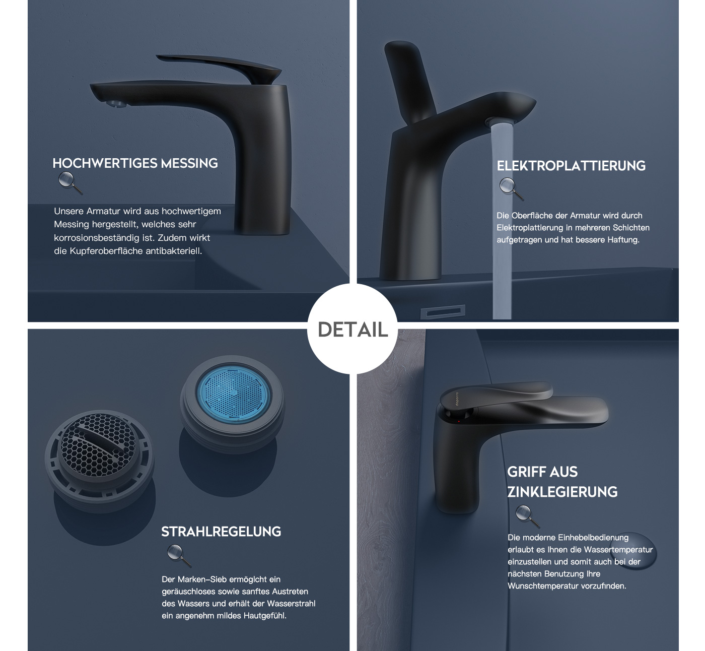 Bad Armatur Matt schwarz Einhebelmischer Wasserhahn Messing verchromt